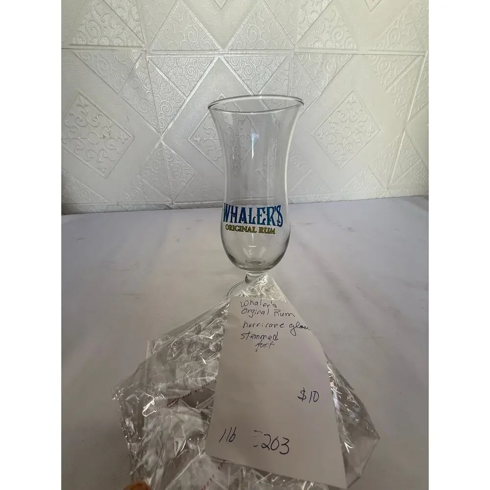 SKU3203 Whaler's Original Rum Hurricane Glass Stemmed Footed Clear Blue Yellow
